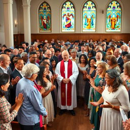 A vibrant and diverse church community gathered in prayer and worship