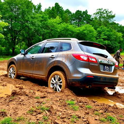 A 2009 Mazda CX-9 Luxury TB Series 3 2WD vehicle stuck in a muddy terrain