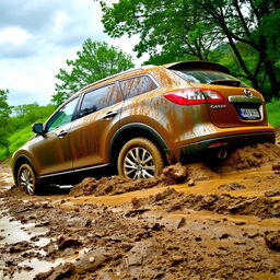 A 2009 Mazda CX-9 Luxury TB Series 3 2WD vehicle stuck in a muddy terrain