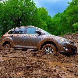 A 2009 Mazda CX-9 Luxury TB Series 3 2WD vehicle stuck in a muddy terrain