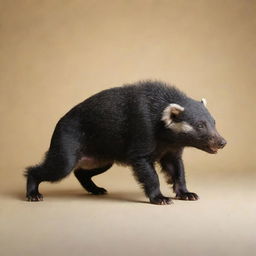 An unusual hybrid creature that is half dog (perro) and half Honey Badger. The image captures the fusion seamlessly, with one side showcasing the playfulness of a dog, while the other side reflecting the resilient character of a Honey Badger.