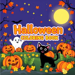 A lively and colorful Halloween book cover for young children titled 'Halloween Coloring Book'