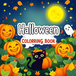 A lively and colorful Halloween book cover for young children titled 'Halloween Coloring Book'