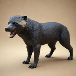 A striking 3D model of a fusion creature that is half perro (dog) and half Honey Badger. Half of the model illustrates the loyal characteristics of a dog, while the other half embodies the courageous spirit of a Honey Badger.