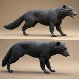 A striking 3D model of a fusion creature that is half perro (dog) and half Honey Badger. Half of the model illustrates the loyal characteristics of a dog, while the other half embodies the courageous spirit of a Honey Badger.