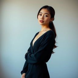 A beautiful full-body portrait of an Asian woman, standing gracefully