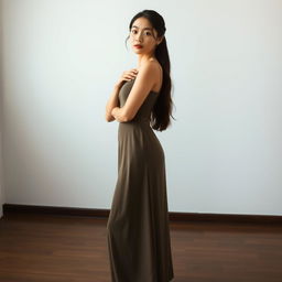 A beautiful full-body portrait of an Asian woman, standing gracefully