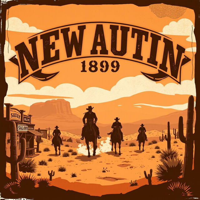 A vintage-style poster for New Austin around the year 1899, inspired by the Red Dead Redemption 2 role-playing era