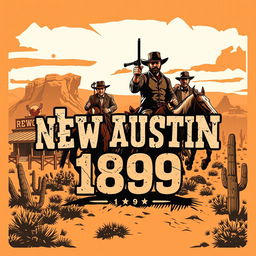 A vintage-style poster for New Austin around the year 1899, inspired by the Red Dead Redemption 2 role-playing era