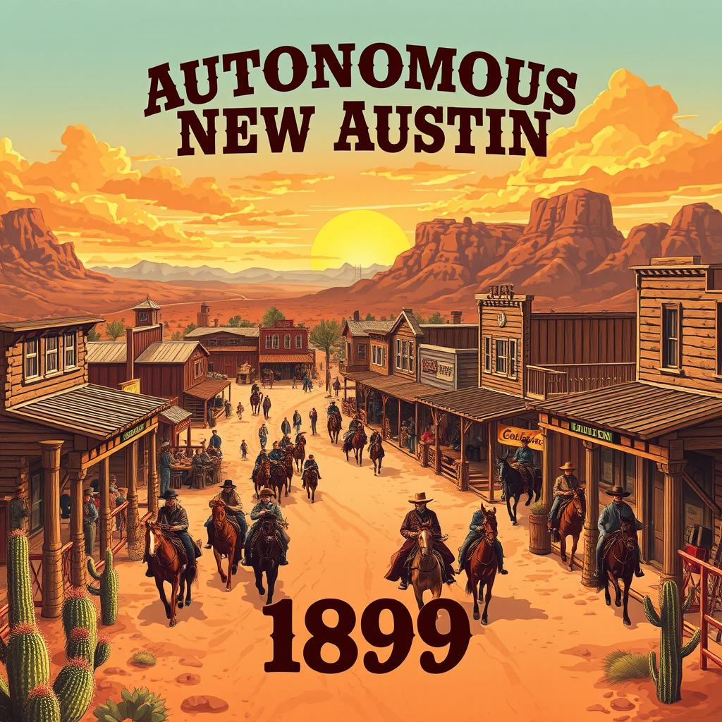 Autonomous New Austin depicted in the style of a 1899 poster