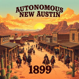 Autonomous New Austin depicted in the style of a 1899 poster