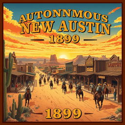 Autonomous New Austin depicted in the style of a 1899 poster