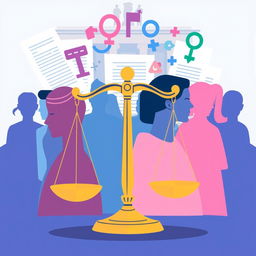 A conceptual illustration focusing on gender-responsive policy, depicted through symbolic elements