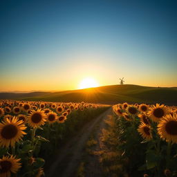 A serene landscape featuring rolling hills under a clear blue sky