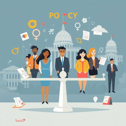 a conceptual illustration depicting policy, gender equality, and equity