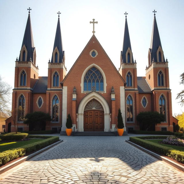 an exterior view of a traditional church building, showcasing its beautiful architecture