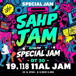 A vibrant and energetic retro-style poster for a hip-hop jam event titled 'Special Jam'