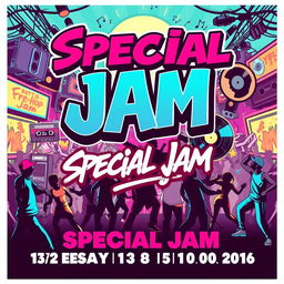 A vibrant and energetic retro-style poster for a hip-hop jam event titled 'Special Jam'