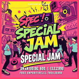 A vibrant and energetic retro-style poster for a hip-hop jam event titled 'Special Jam'