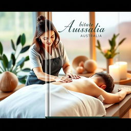 A captivating book cover design featuring a massage therapist at work in a serene Australian setting