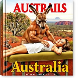 A muscular kangaroo gently massaging a woman who is lying prone on a massage table