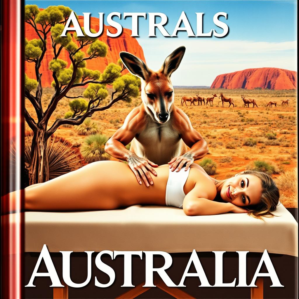 A muscular kangaroo gently massaging a woman who is lying prone on a massage table