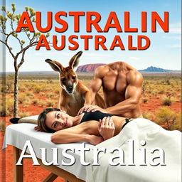 A muscular kangaroo gently massaging a woman who is lying prone on a massage table