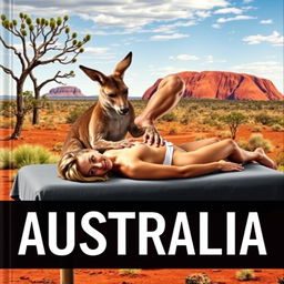 A muscular kangaroo gently massaging a woman who is lying prone on a massage table