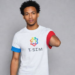 A white graphic t-shirt dedicated to STEM students with colored sleeves. The front prominently features the acronym 'STEM', while the phrase 'science, technology, engineering and mathematics' is creatively integrated into the design.