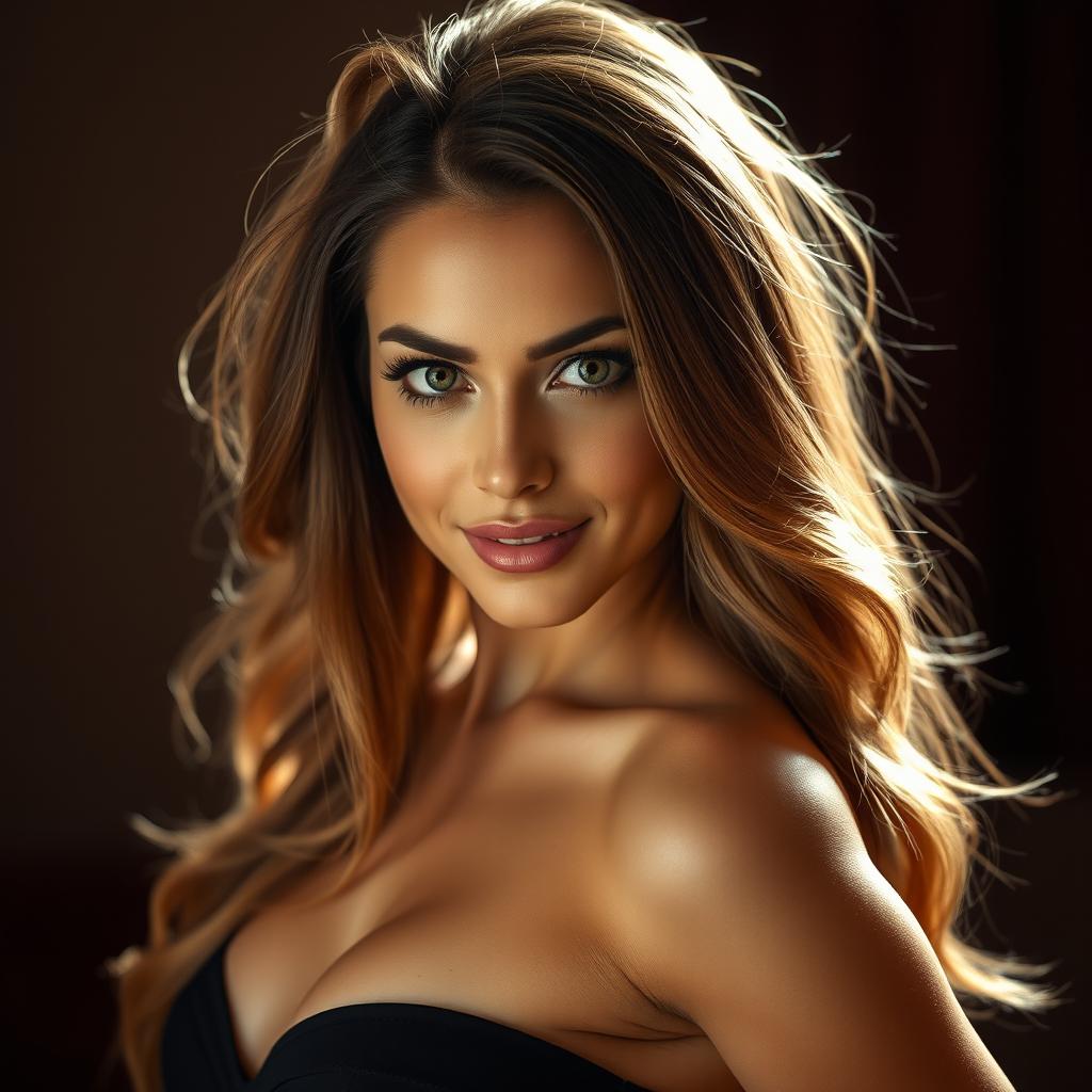 A woman exuding a high seductive look, with captivating eyes and an alluring smile