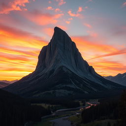 A majestic landscape with a surreal twist, featuring a towering mountain that has an intriguing, phallic shape