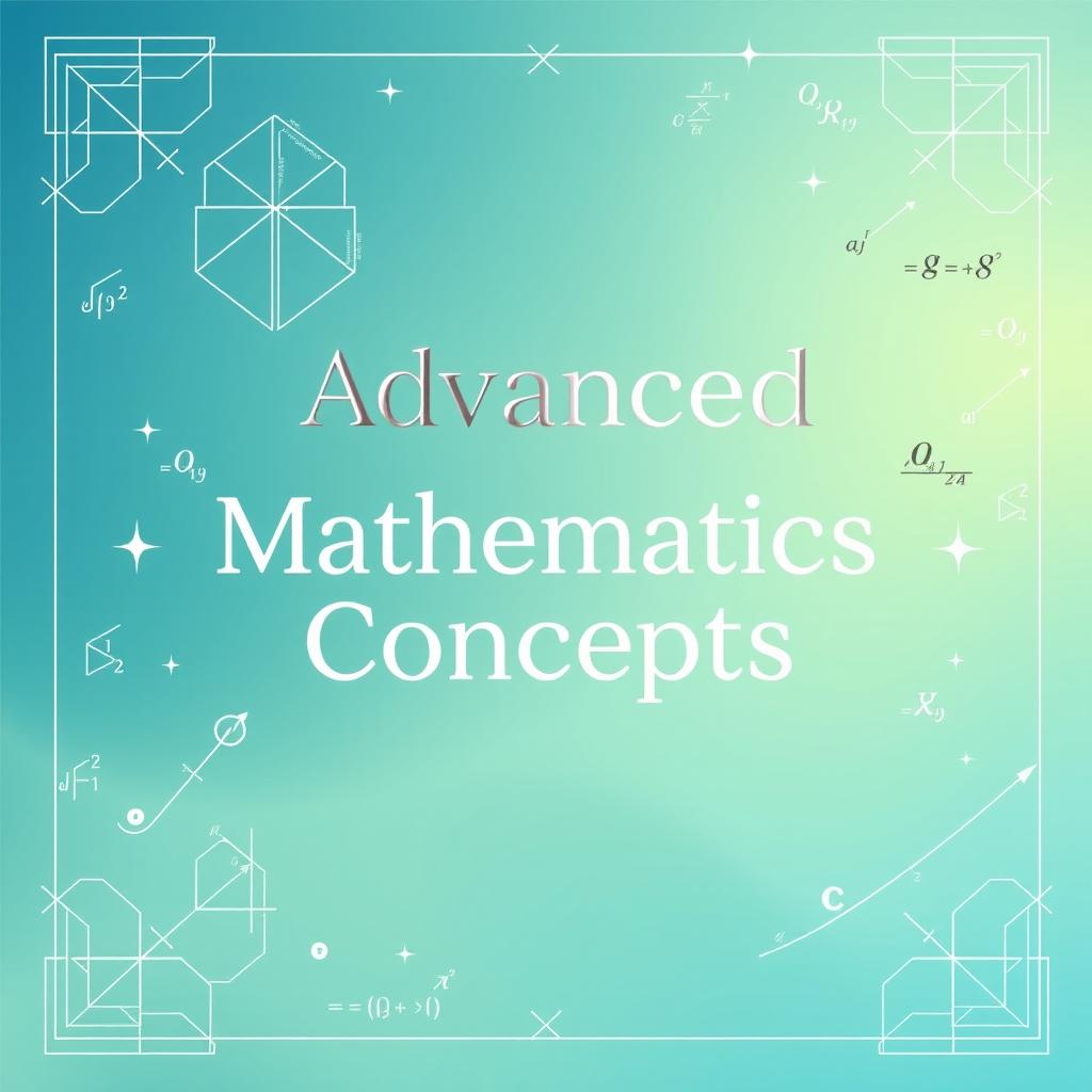 A professional mathematics textbook cover, featuring elegant geometric patterns, formulas and equations subtly integrated into the design