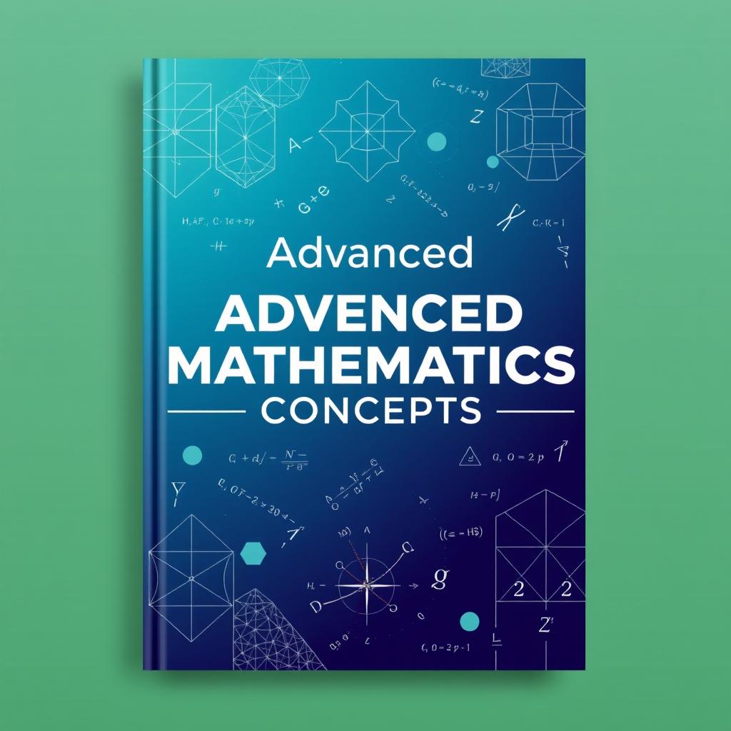 A professional mathematics textbook cover, featuring elegant geometric patterns, formulas and equations subtly integrated into the design