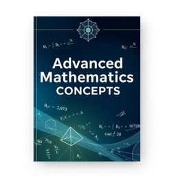 A professional mathematics textbook cover, featuring elegant geometric patterns, formulas and equations subtly integrated into the design