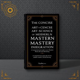 Book mockup poster design with the title "The Concise Art and Science of Ancient and Modern Mastery Integration: A Comprehensive Guide to Love, Wisdom, Wealth and Well-Being" by "Nyalloe, Inc