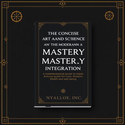 Book mockup poster design with the title "The Concise Art and Science of Ancient and Modern Mastery Integration: A Comprehensive Guide to Love, Wisdom, Wealth and Well-Being" by "Nyalloe, Inc