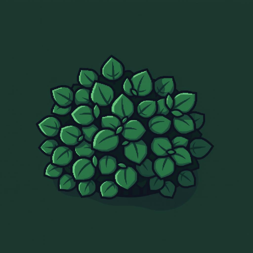 A 64x64 pixel art depiction of a dark green bush, created in a cartoon style