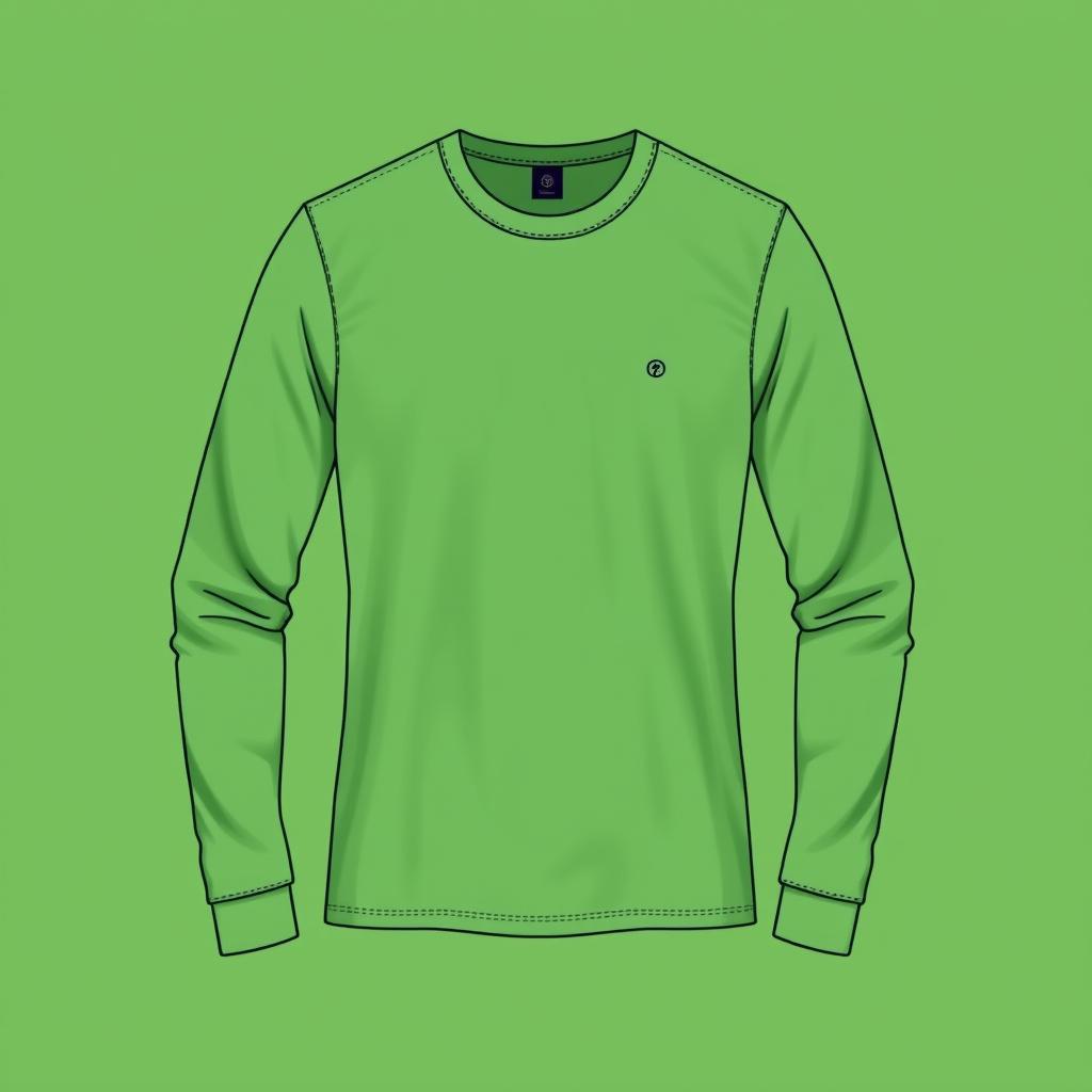 A stylish long-sleeved T-shirt design in a rich, vibrant green color