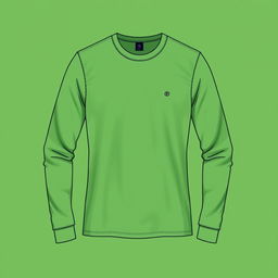 A stylish long-sleeved T-shirt design in a rich, vibrant green color