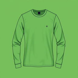 A stylish long-sleeved T-shirt design in a rich, vibrant green color