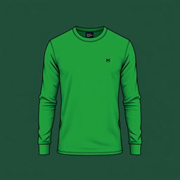 A stylish long-sleeved T-shirt design in a rich, vibrant green color