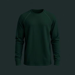 A long-sleeved T-shirt design in a deep, dark green color that exudes a sense of richness and depth