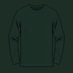 A long-sleeved T-shirt design in a deep, dark green color that exudes a sense of richness and depth
