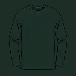 A long-sleeved T-shirt design in a deep, dark green color that exudes a sense of richness and depth