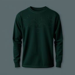 A long-sleeved T-shirt design in a deep, dark green color that exudes a sense of richness and depth