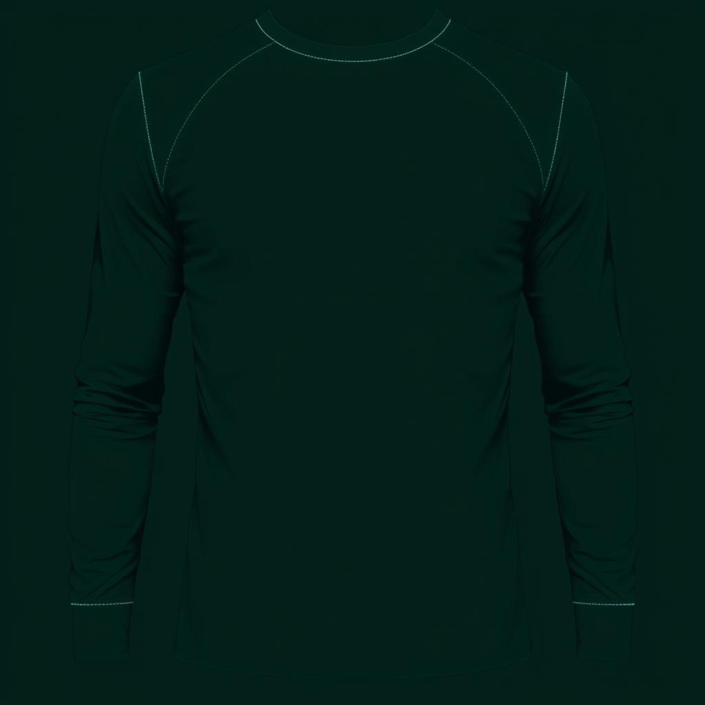 A long-sleeved T-shirt design in a deep, dark green color that exudes sophistication and elegance