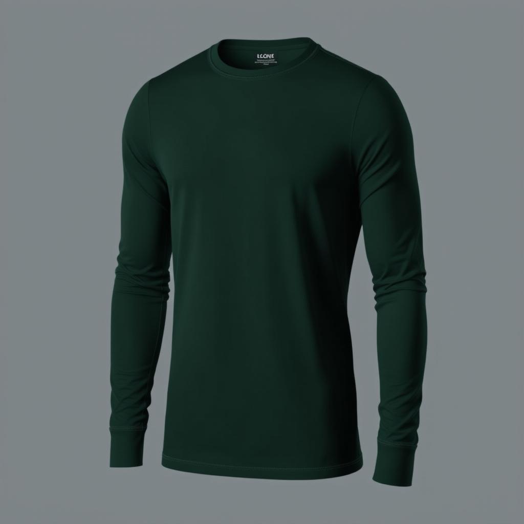 A long-sleeved T-shirt design in a deep, dark green color that exudes sophistication and elegance