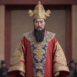 Qin Shi Huang, the first Emperor of China, dressed in regal attire, participating in a momentous event from Record of Ragnarok