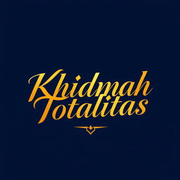 Stylish and elegant typography depicting the phrase "Khidmah Totalitas" in a modern calligraphic style, with a vibrant and dynamic background featuring subtle geometric patterns