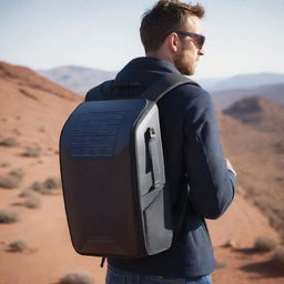 Futuristic backpack infused with an integrated solar panel.